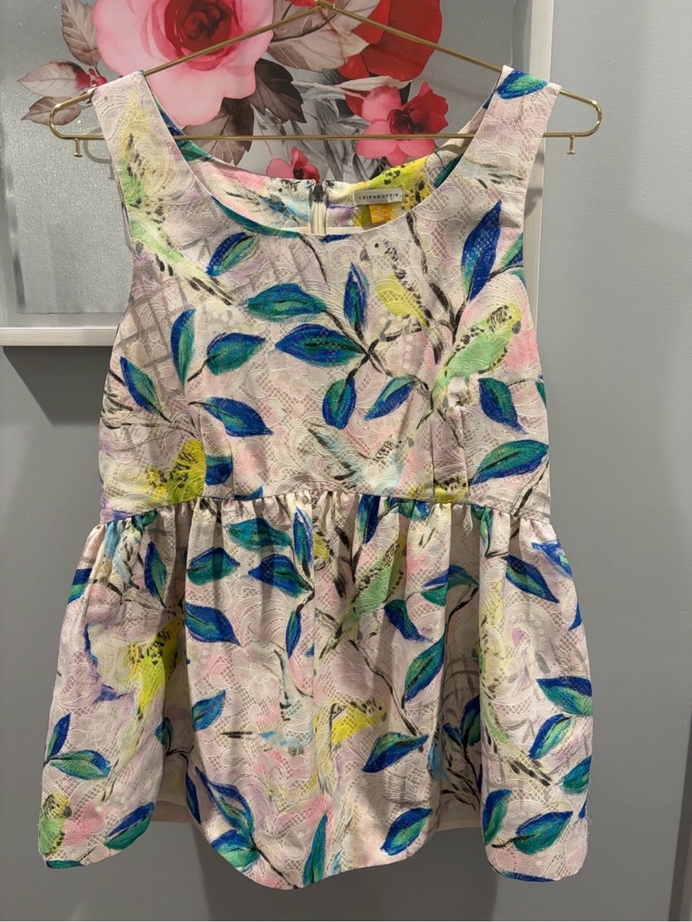 Leifsdottir Anthropologie Parakeet Sleeveless Peplum Top Size 6